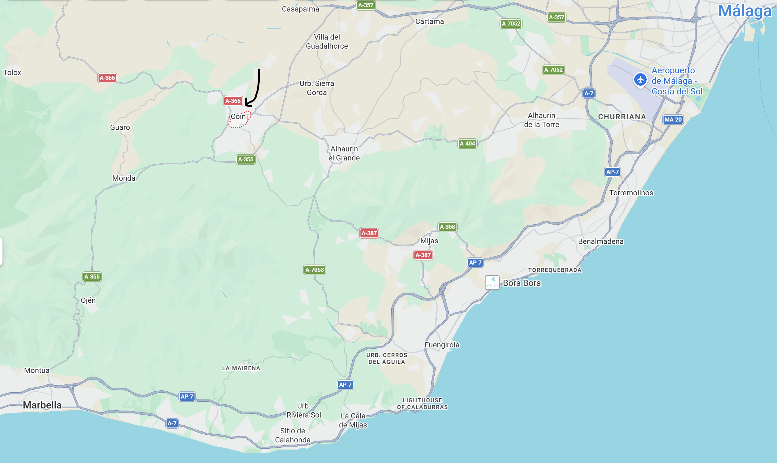Map showing the location of our property near Coín, Málaga